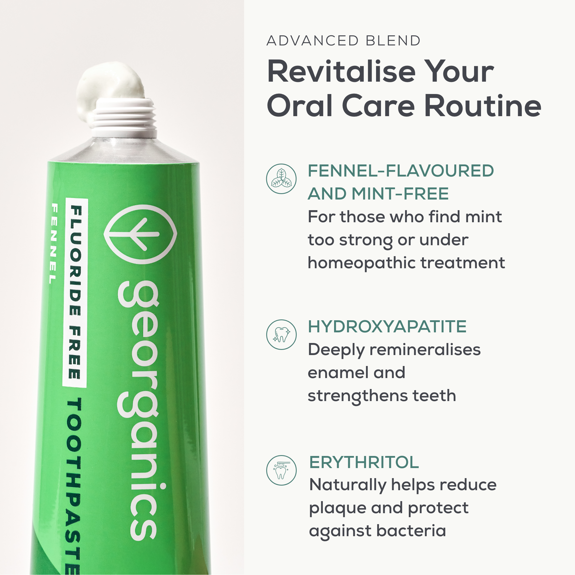Georganics - Fluoride Free Toothpaste With Hydroxyapatite Fennel 75ml