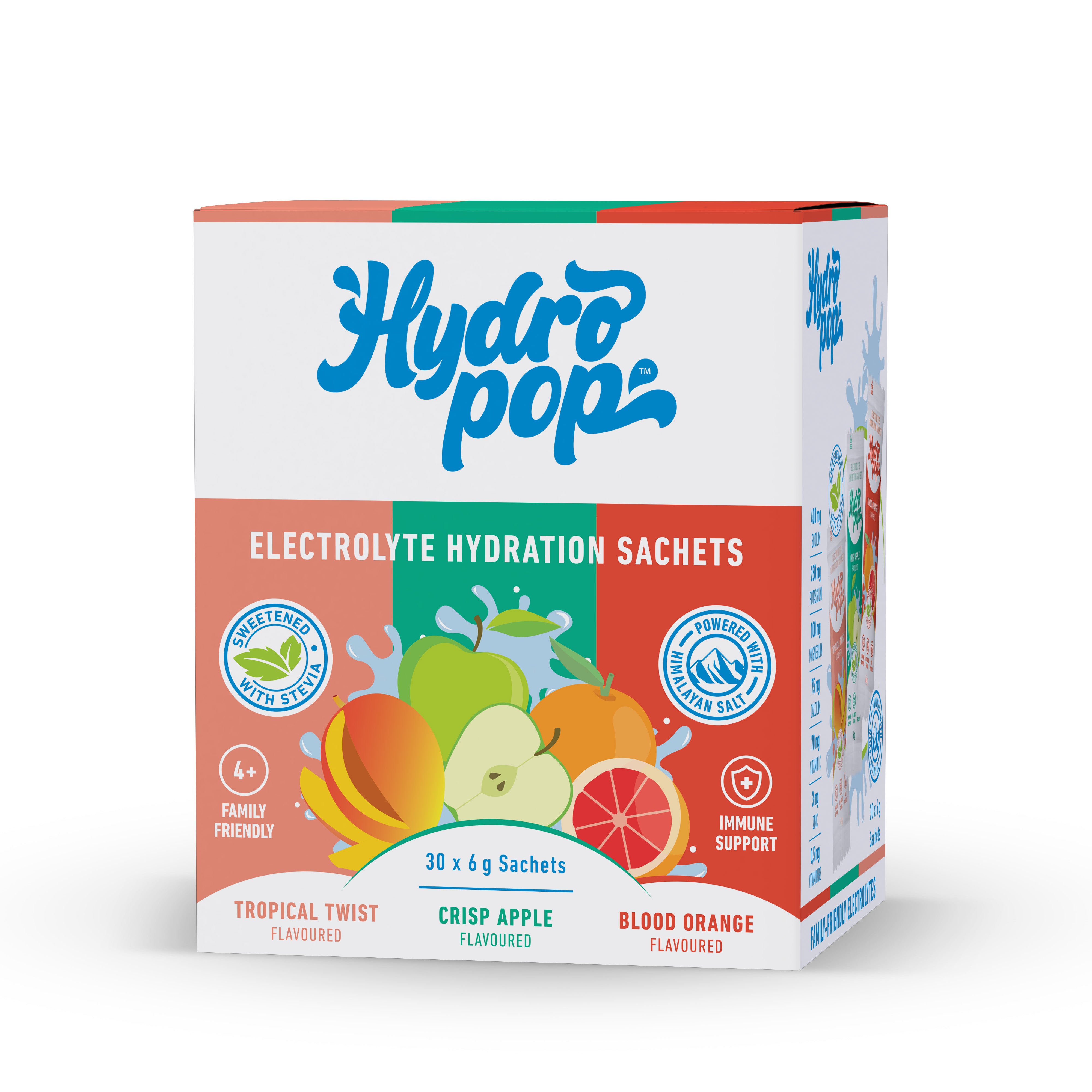 Hydropop - Daily Electrolytes Tropical, Apple, Blood Orange 30s