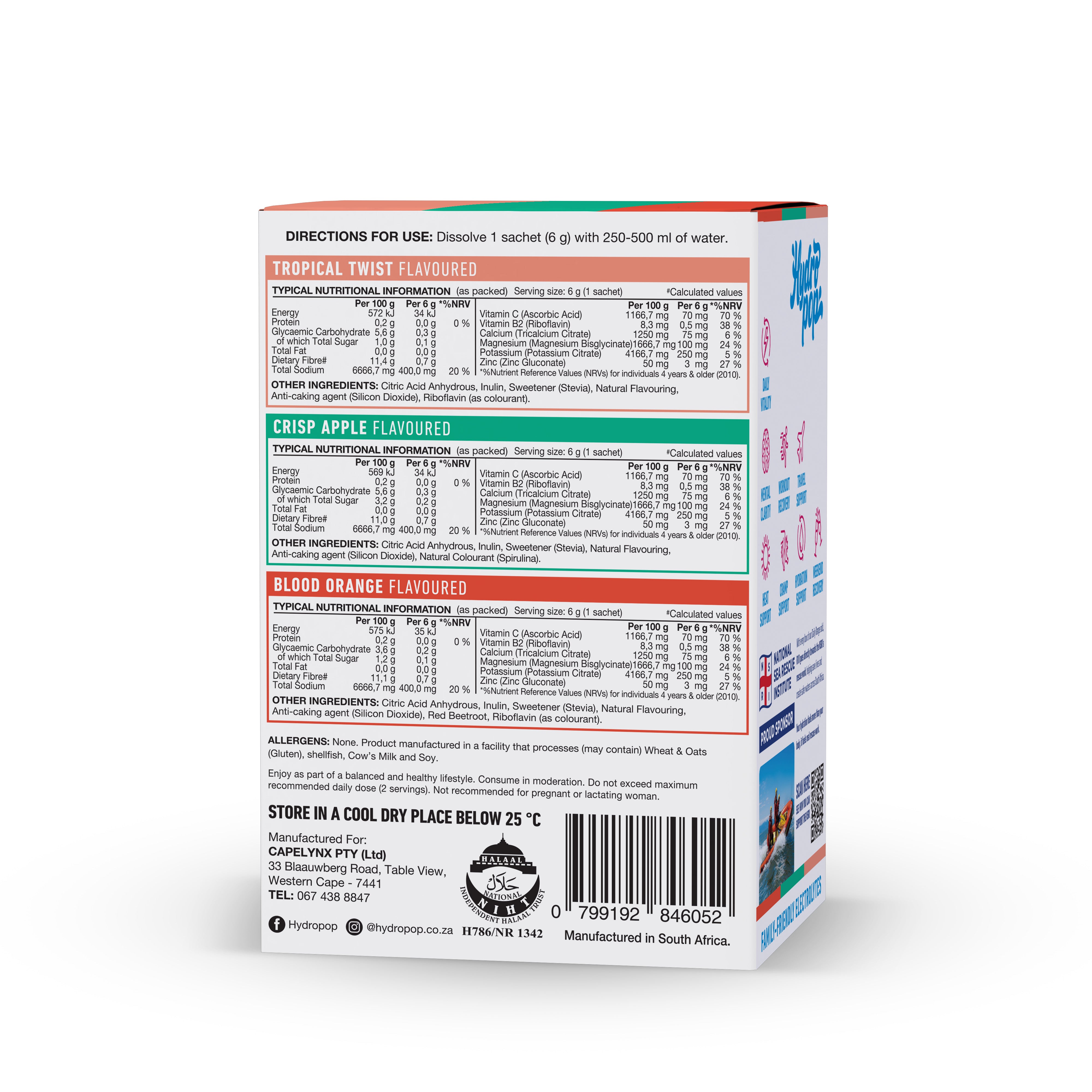 Hydropop - Daily Electrolytes Tropical, Apple, Blood Orange 15s