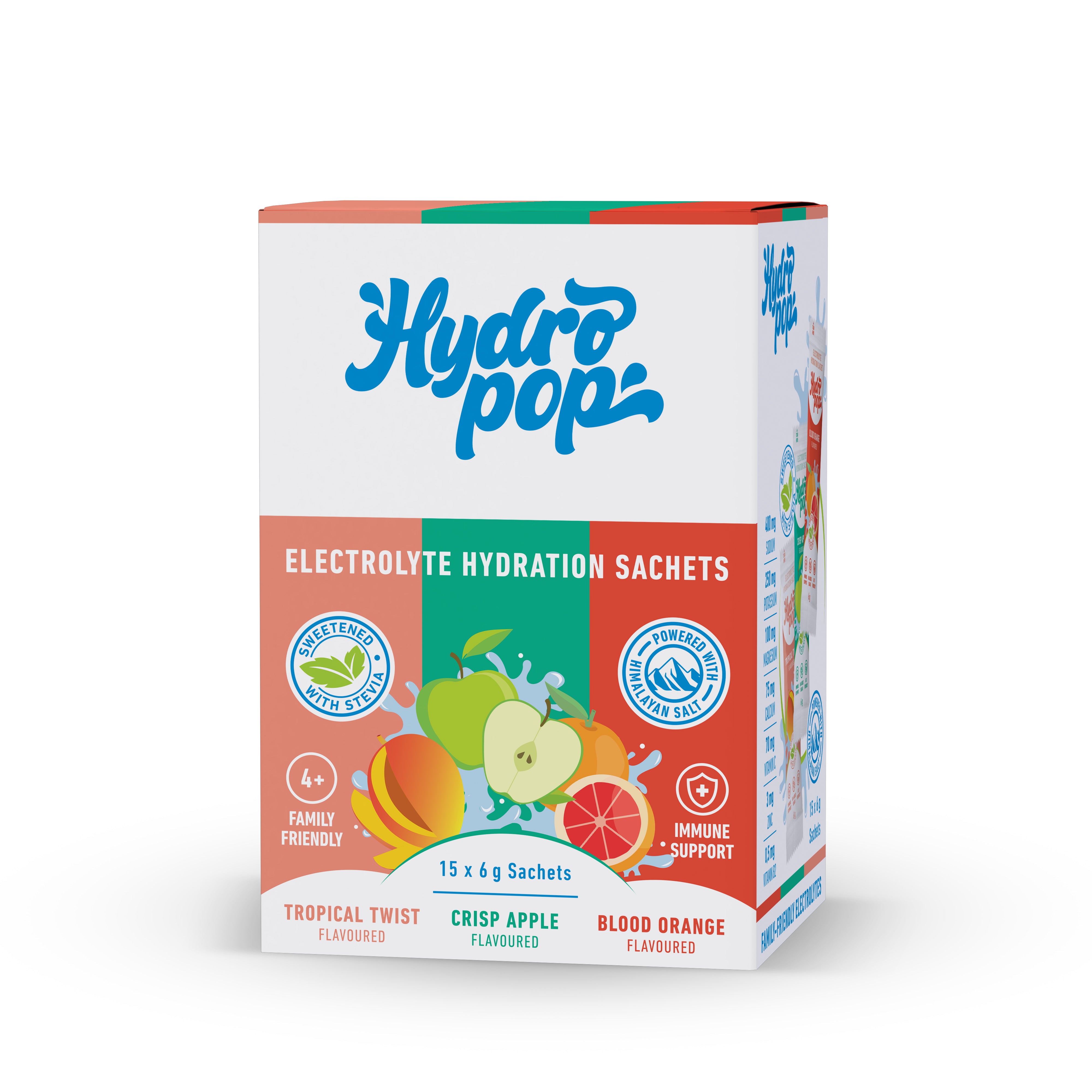 Hydropop - Daily Electrolytes Tropical, Apple, Blood Orange 15s
