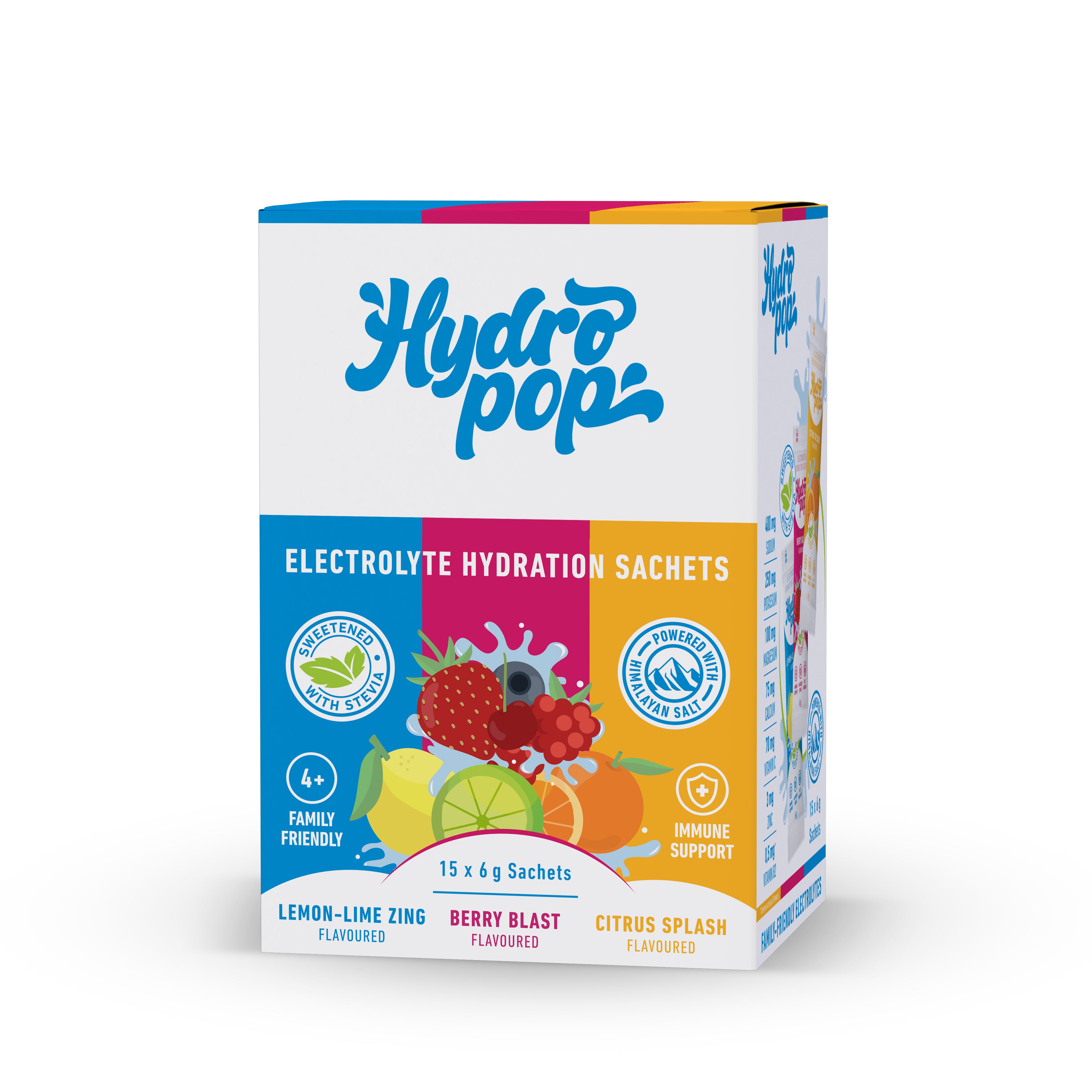 Hydropop - Daily Electrolytes Lemon-Lime, Berry, Citrus 15s