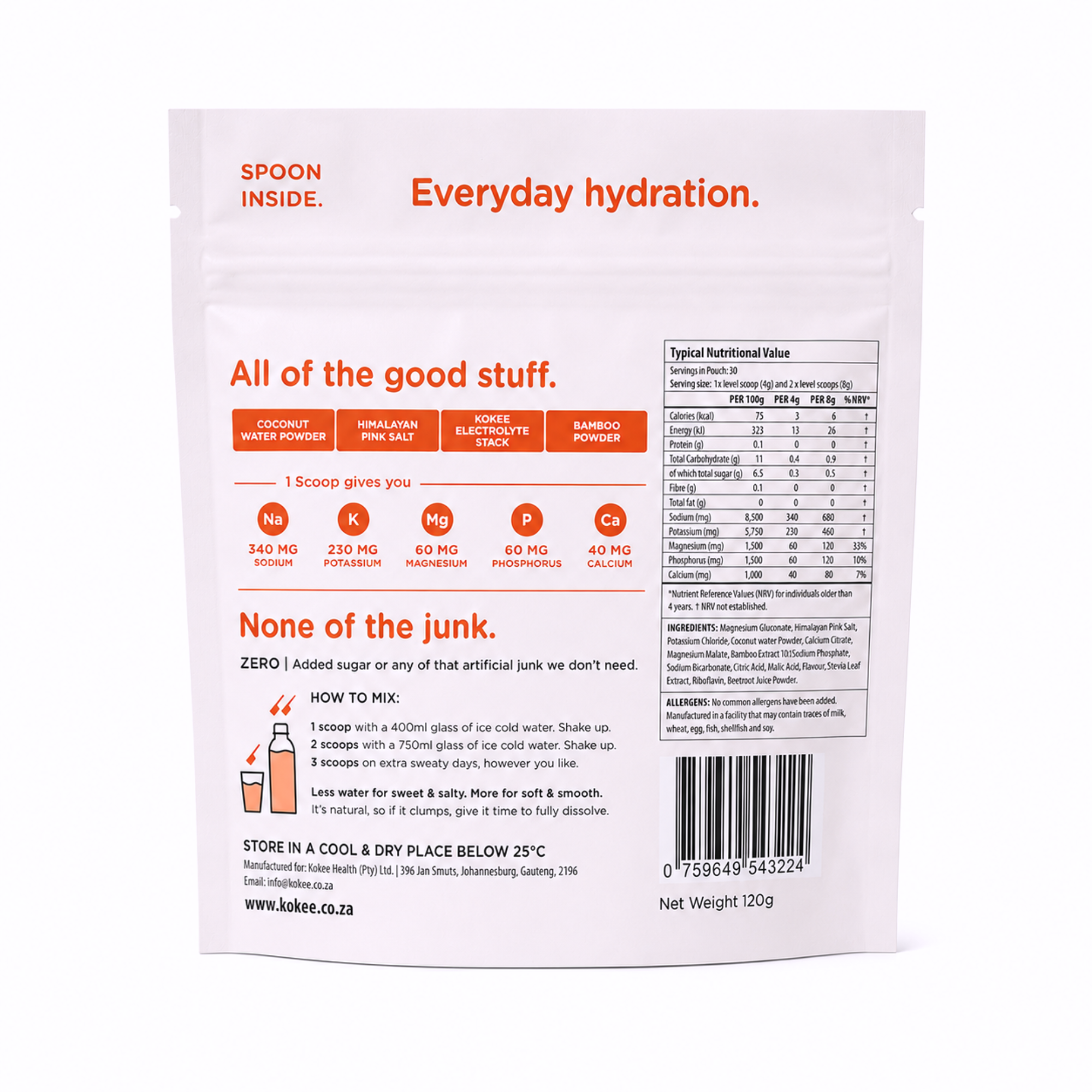 Kokee - Everyday Electrolyte Mix Naartjie Strawberry 30 Scoops 120g