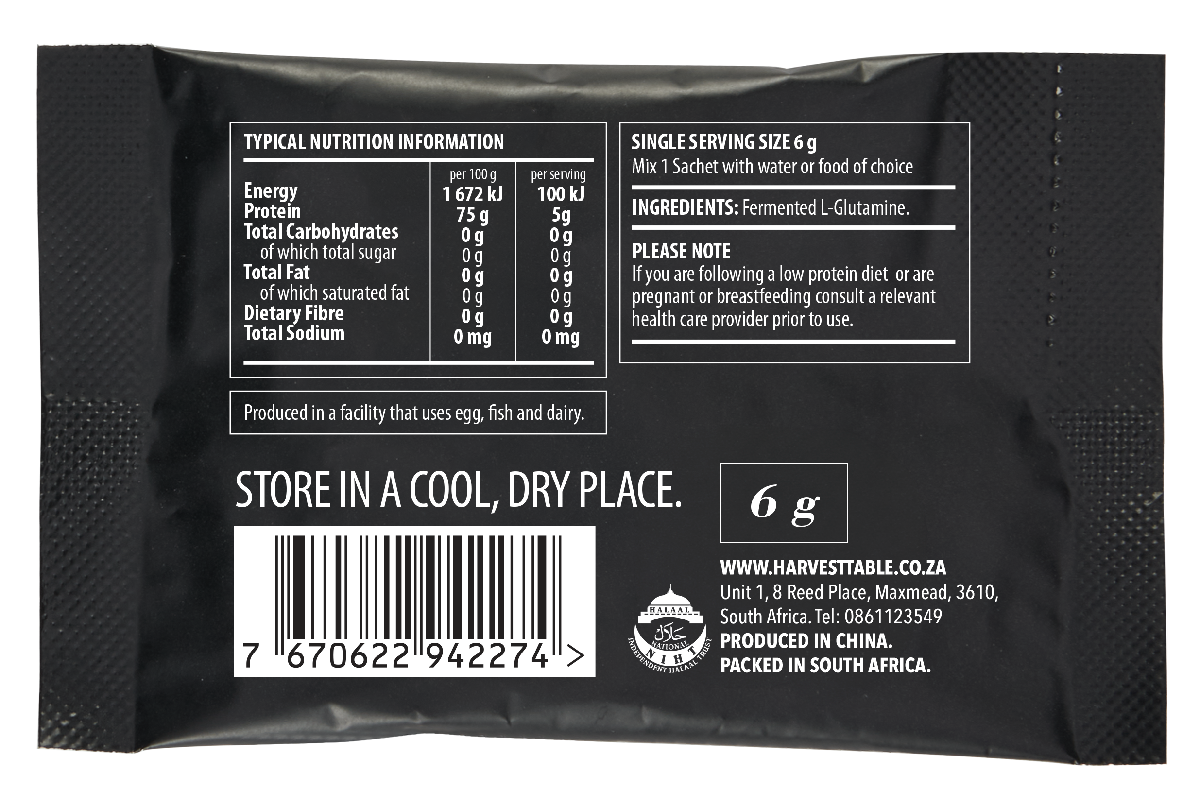 The Harvest Table - Pure L-Glutamine Sachet 6g