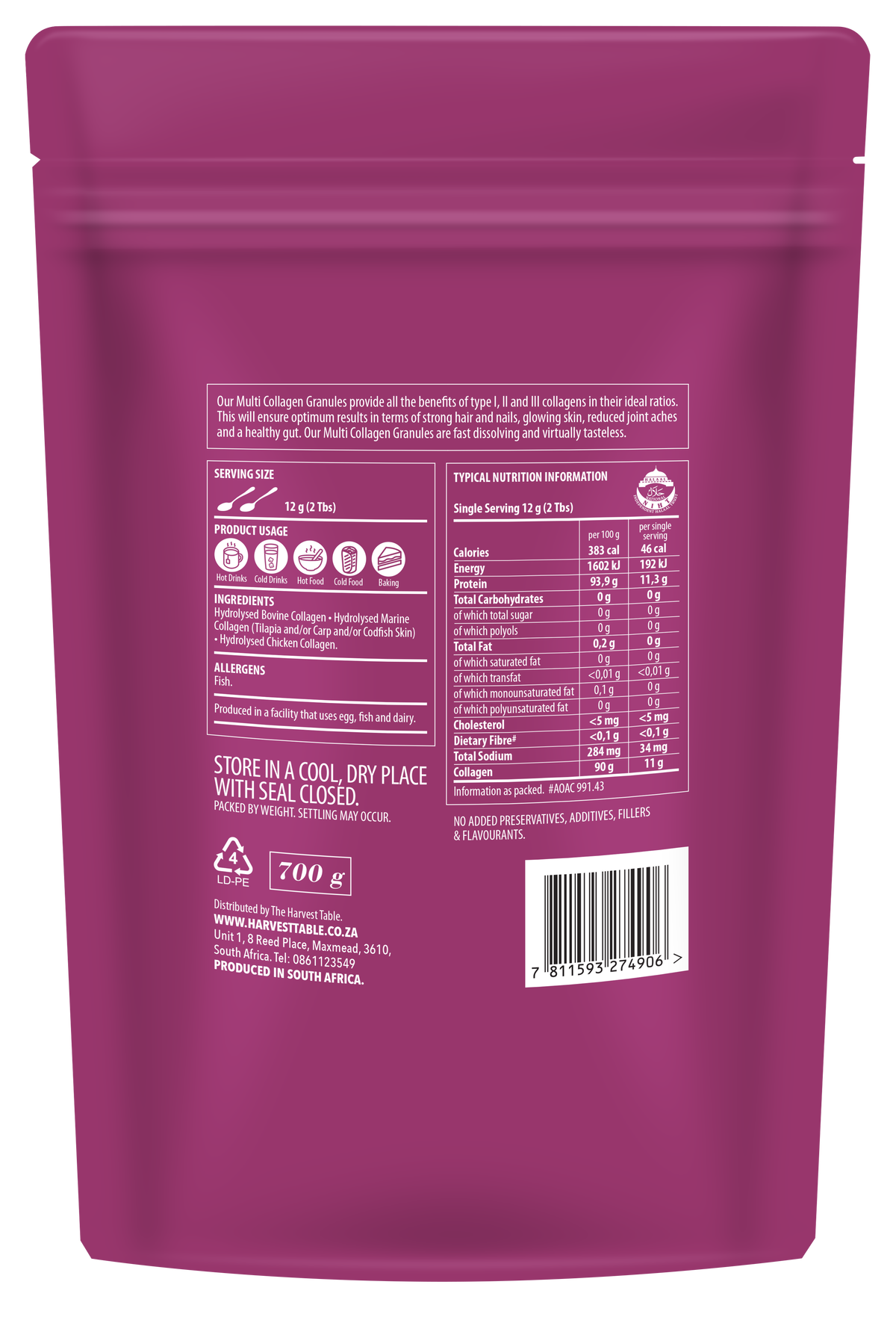 The Harvest Table - Multi Collagen Granules 700g Pouch