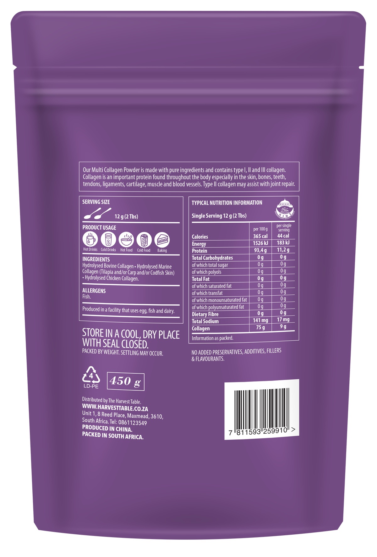 The Harvest Table - Multi Collagen Powder 450g Pouch