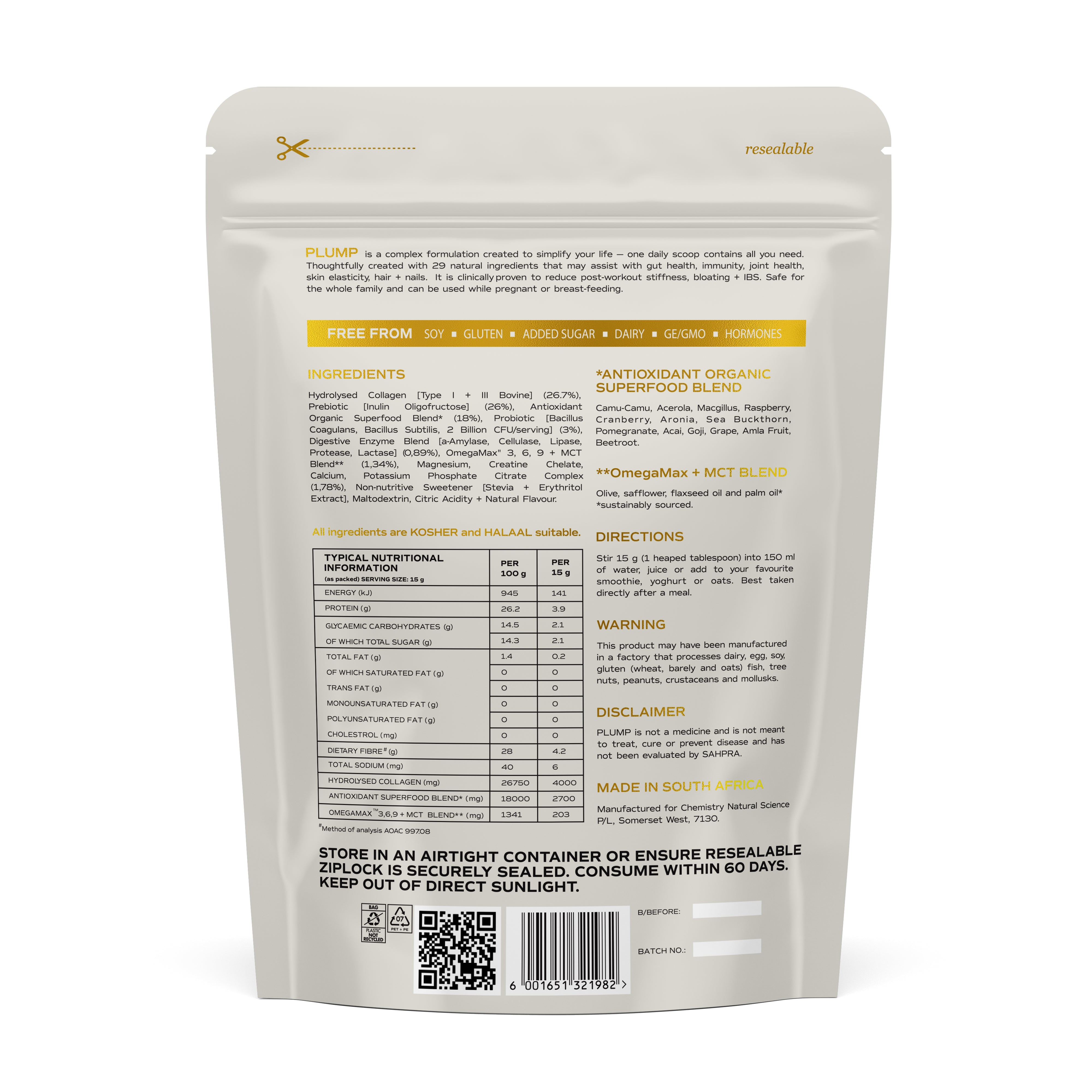 Chemistry Natural Science - Plump Gut Immunity Skin Wellness Blend 375g
