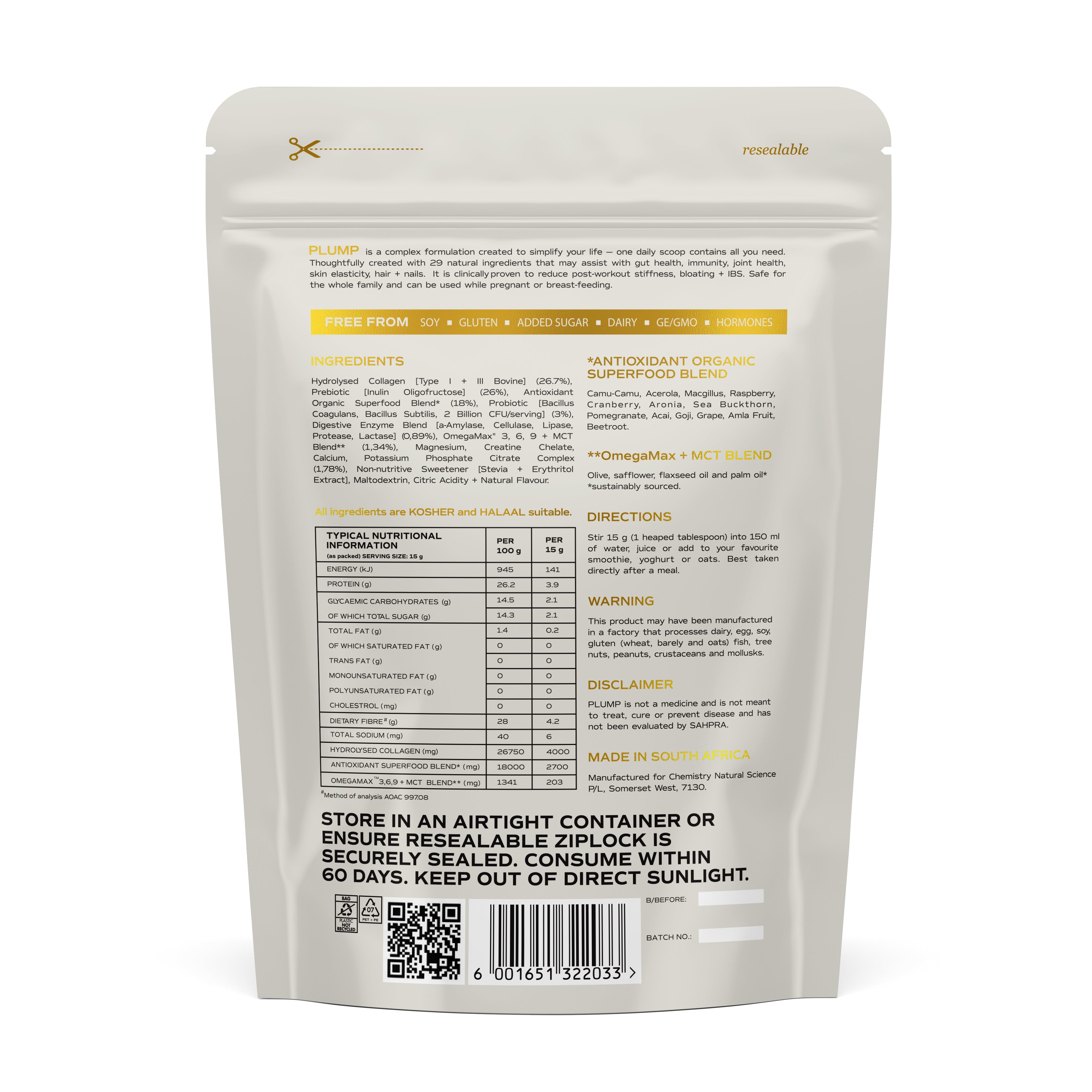 Chemistry Natural Science - Plump Gut Immunity Skin Wellness Blend 105g