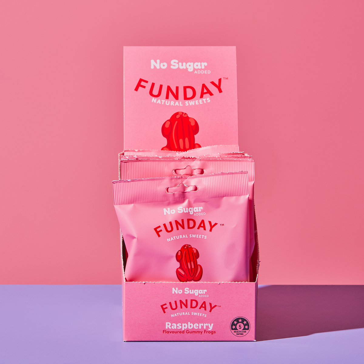FUNDAY - Gummy Frogs Raspberry No Added Sugar 50g