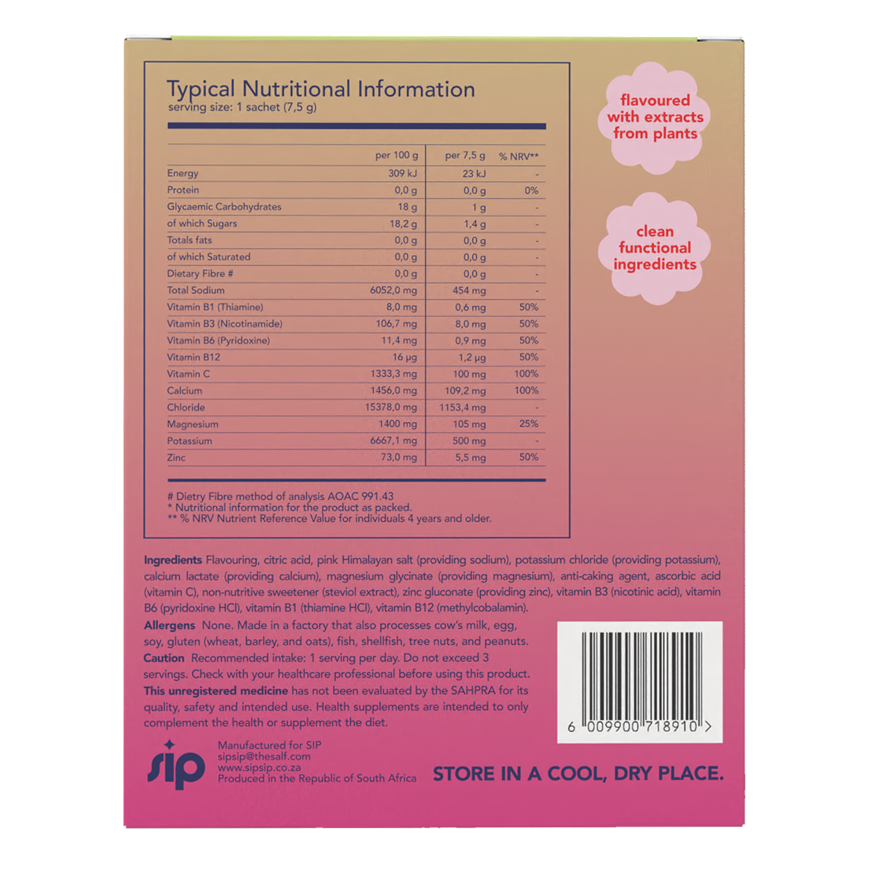 SIP - Daily Electrolyte & Vitamin Sachets Watermelon Whirl 20s