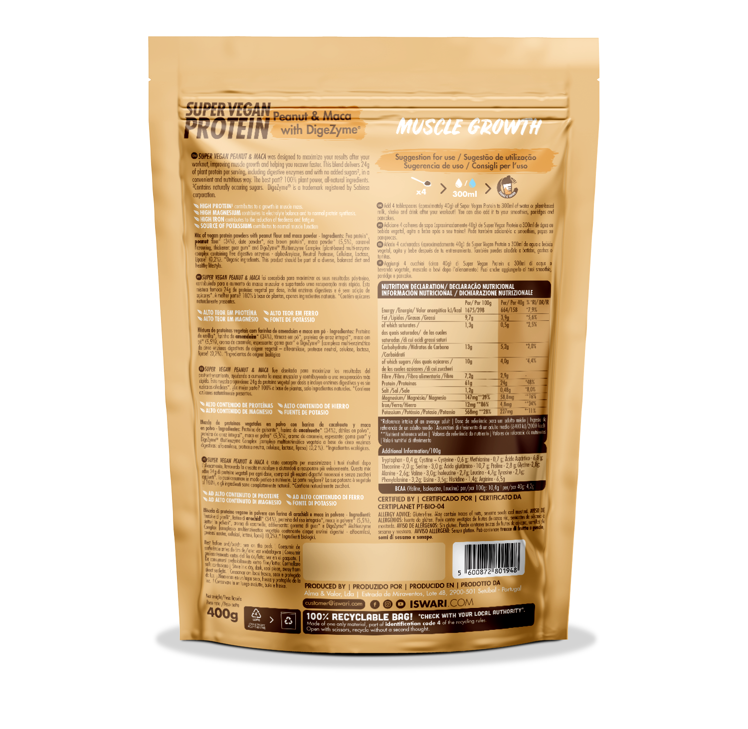 Iswari - Super Vegan Protein Muscle Growth Peanut Maca 400g