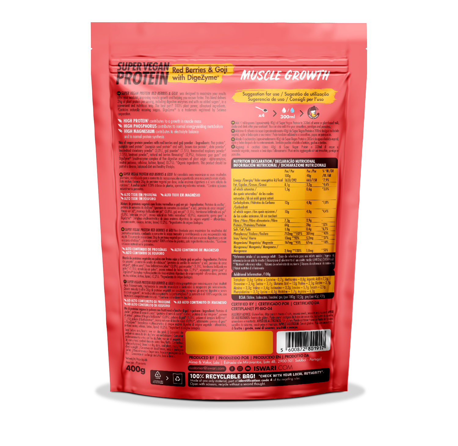 Iswari - Super Vegan Protein Muscle Growth Red Berry Goji 400g