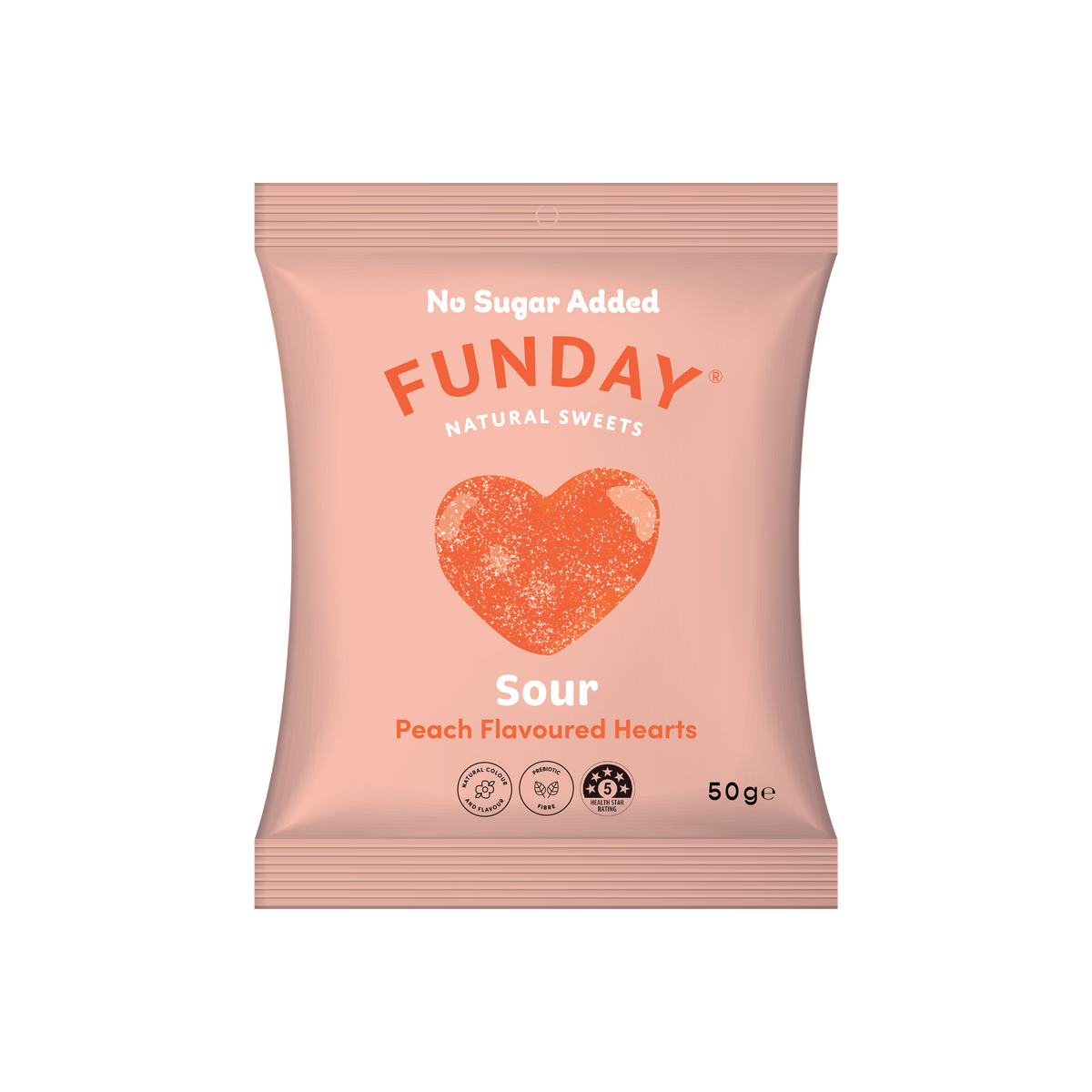 FUNDAY - Gummy Hearts Sour Peach No Added Sugar 50g