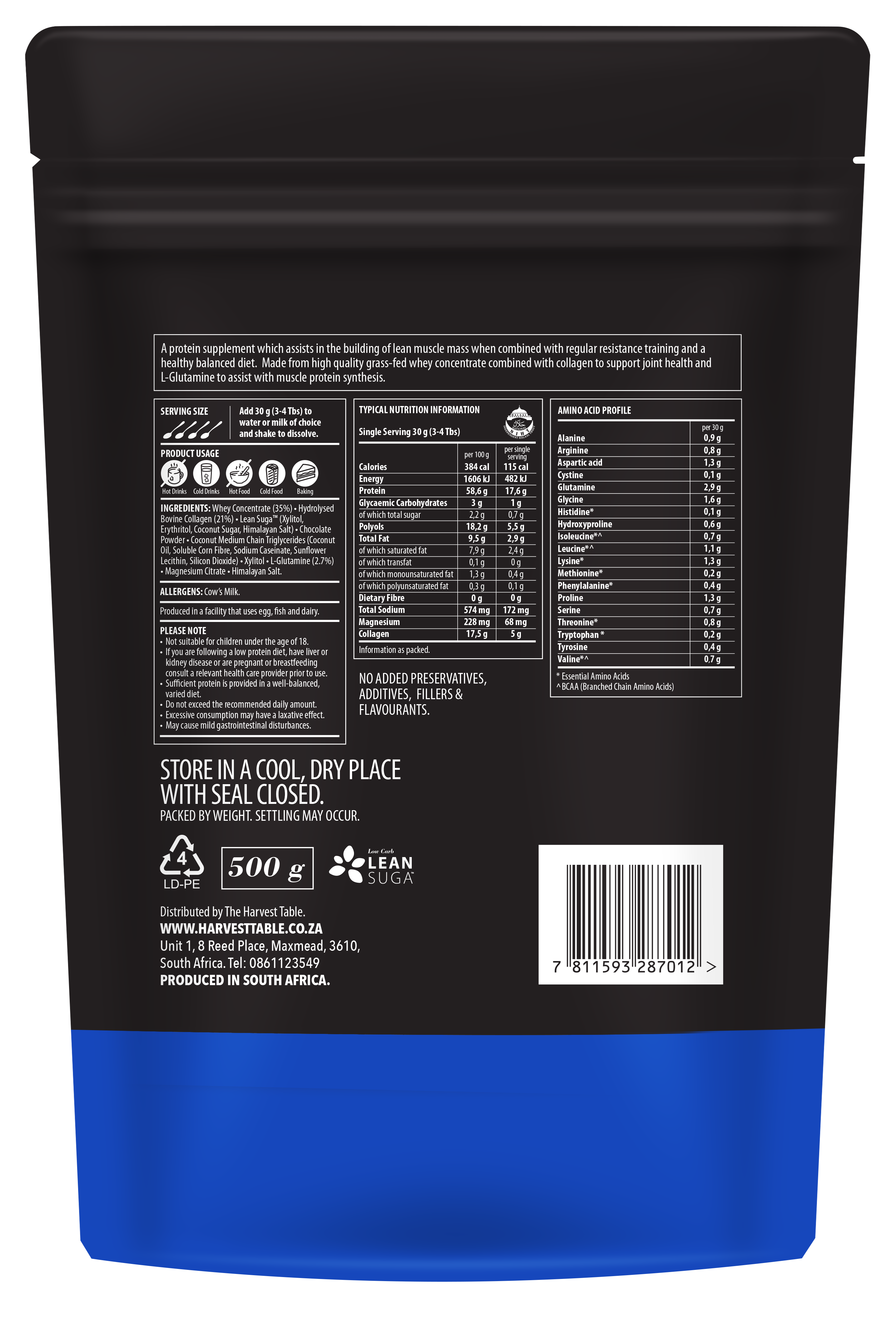 The Harvest Table - Sports Protein Chocolate 500g