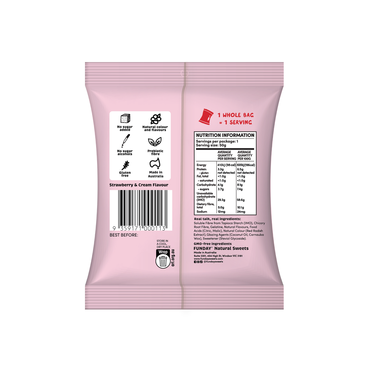 FUNDAY - Gummies Strawberry & Cream No Added Sugar 50g