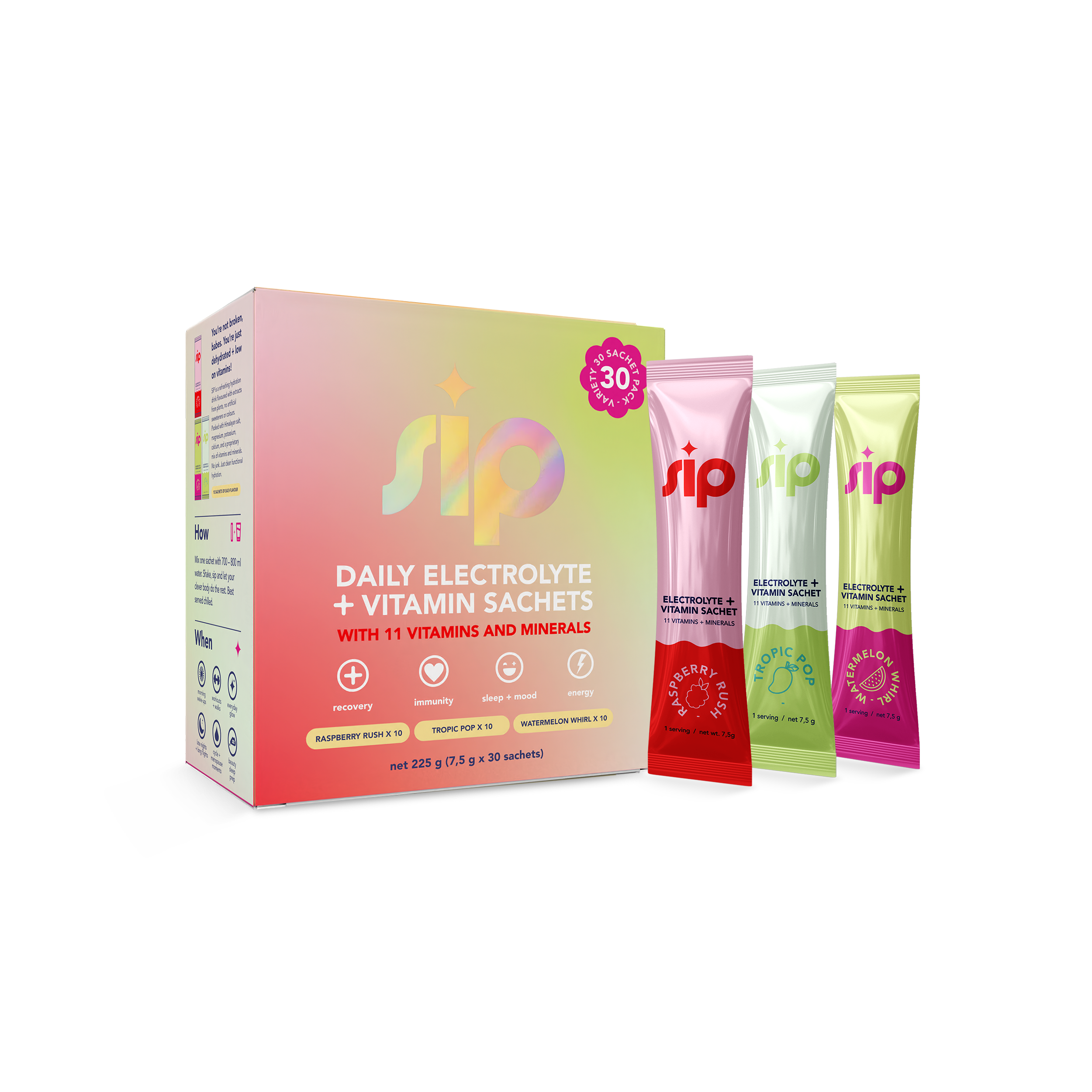 SIP - Daily Electrolyte & Vitamin Sachets Mix 2 Variety 30s