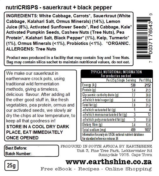 Earthshine - Nutricrisps Sauerkraut & Black Pepper 25g